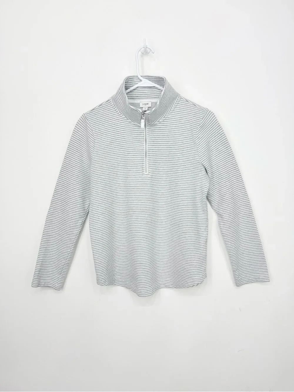 J. Crew Factory Gray White Stripe Nautical Quarter Zip Pullover Sweatshirt